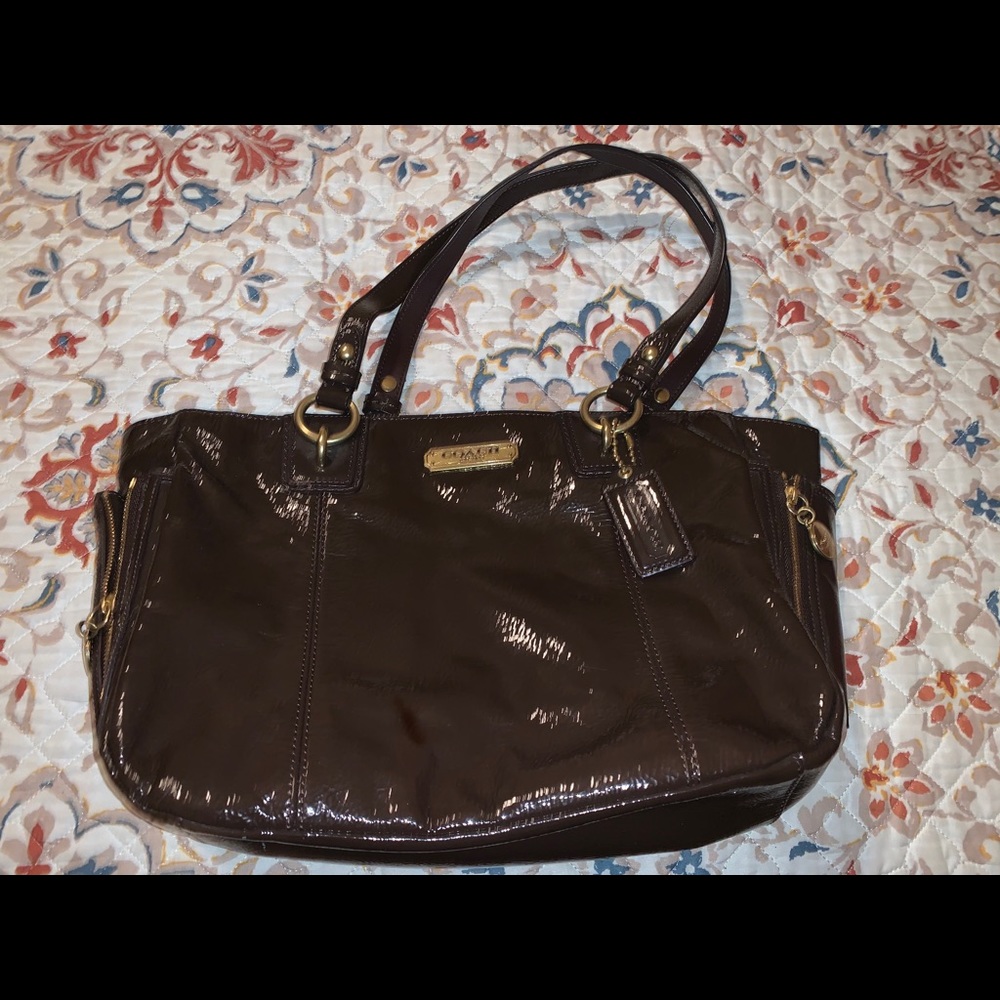 Brown patent leather coach purse